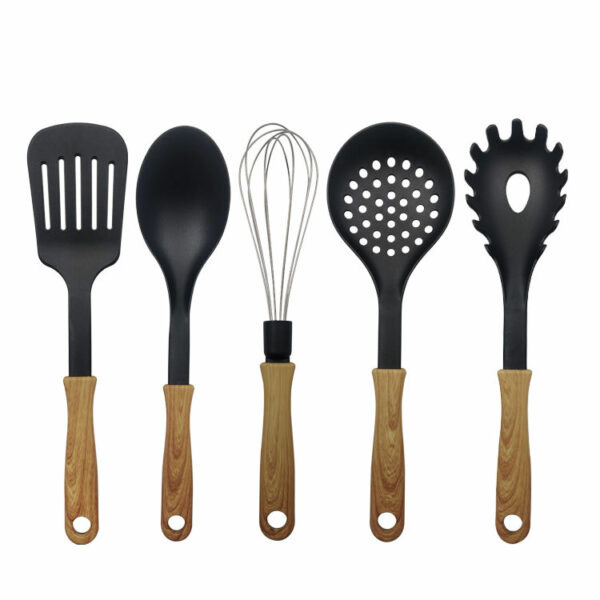 Five Pieces in One Set: Cooking Accessories and Kitchenware Wooden Handles Nylon Kitchen Utensil Spatula Cooking Utensils and Kitchenware