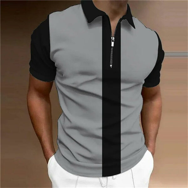 Men's Turn-down Collar Zipper Polo Pour Hommes Shirts for Men in Solid Color Short Sleeves - Image 2