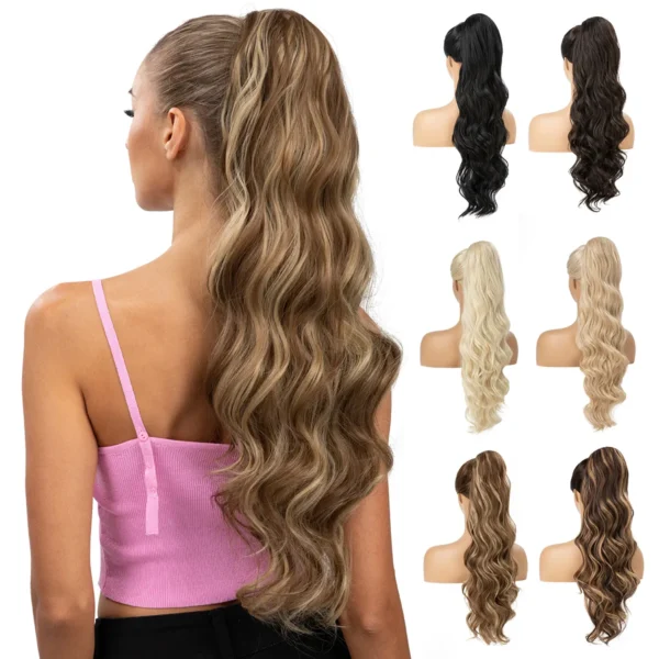 Premium Synthetic Natural Wavy Hair Extension for Women in a Long Curly Wavy Drawstring Ponytail with an Invisible Comb at Wholesale Prices - Image 2