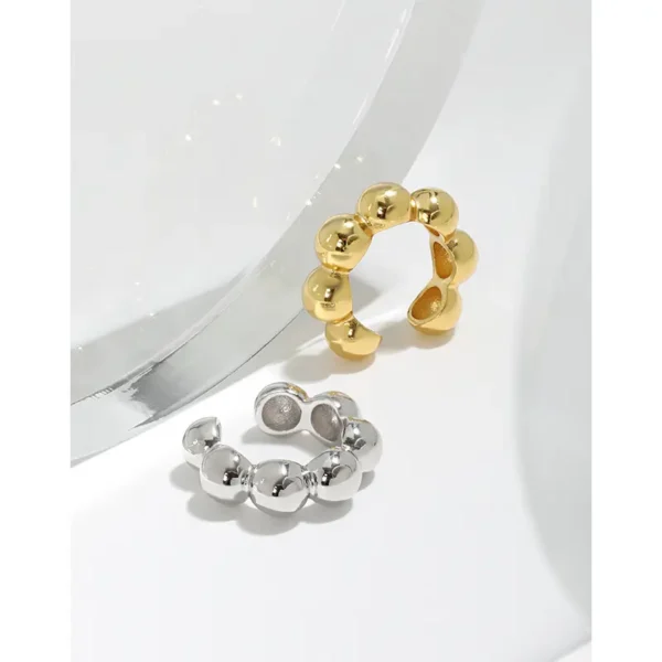 Women's Ball 925 Sterling Silver Clip-On Ear Cuffs Gold Earrings Luxurious Fine Jewelry - Image 2