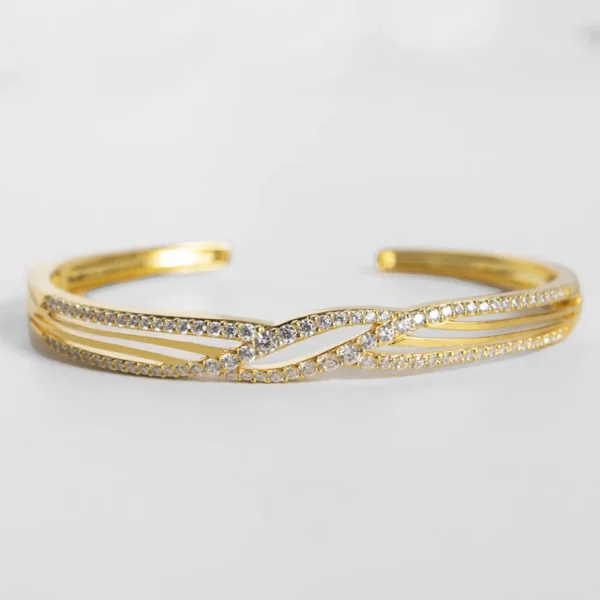 Women's bespoke 18k gold-plated layered hollow zircon gold bracelet made of 925 sterling silver - Image 2