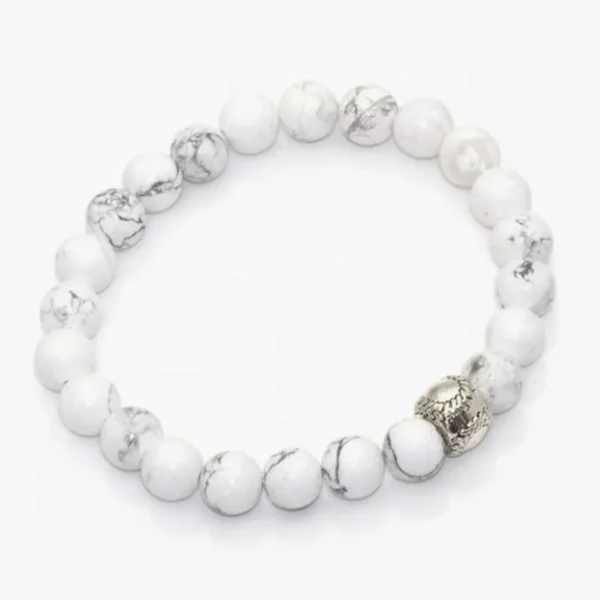 A straightforward birthday present for baseball fans, this men's white beaded sports bracelet with elastic silver band is made of stainless steel. - Image 2