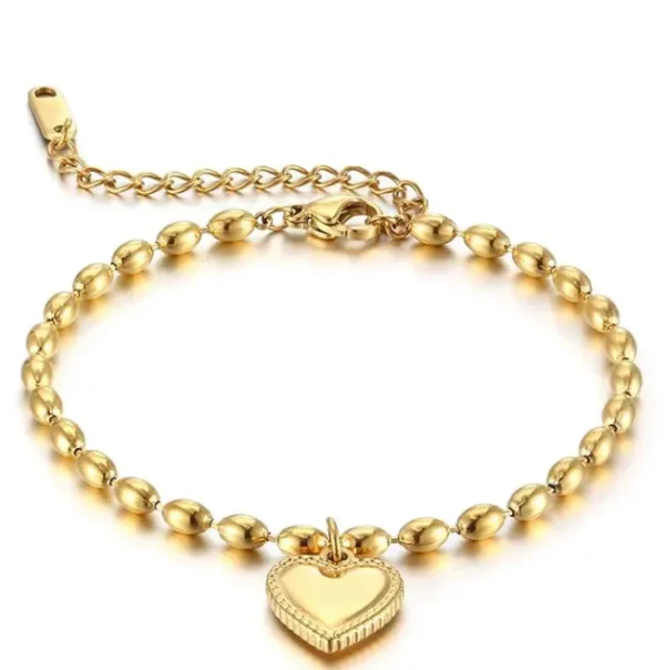 Motivated jewelry made of stainless steel Heart-shaped beaded bracelet: A trendy and well-liked ladies' 18K gold-plated bracelet available in bulk. - Image 2