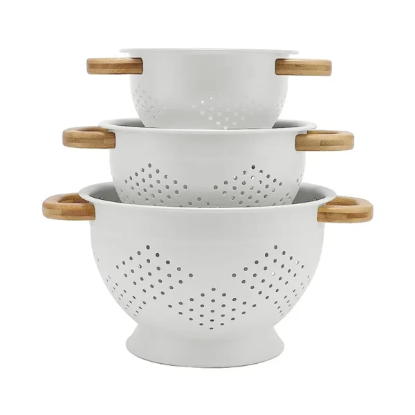 Folding Colander Strainer with wooden handle for kitchen, space-saving and collapsible. - Image 2