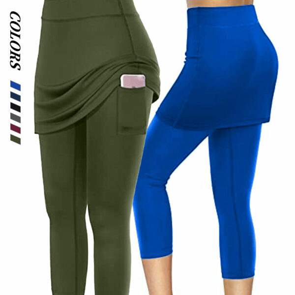 Women's Yoga Leggings: Bulk Fake Two-Piece Hidden Pocket Exercise Pants - Image 2