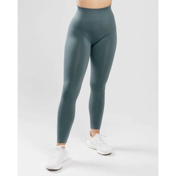 5.1 % Polyamide, 38% Polyester, and 1.1 % Elastane Seamless Knit Fabric - Tapered High Waisted Marble Blue Women's Breathable Legging - Image 2