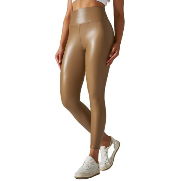 High-waisted PU leather leggings, skinny plus size yoga tights, and large women's leggings - Image 2