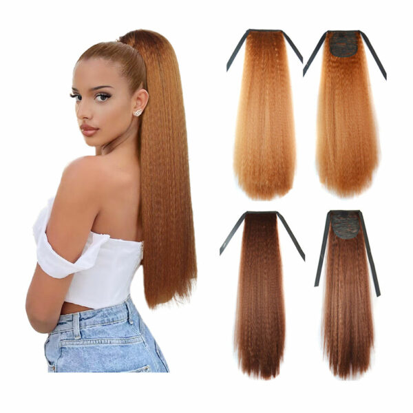 Wholesale Yaki Straight Ponytail Wig Extensions with a 27-inch Synthetic Clip Tie up Strap Wrap Ponytail for Natural Hair - Image 2