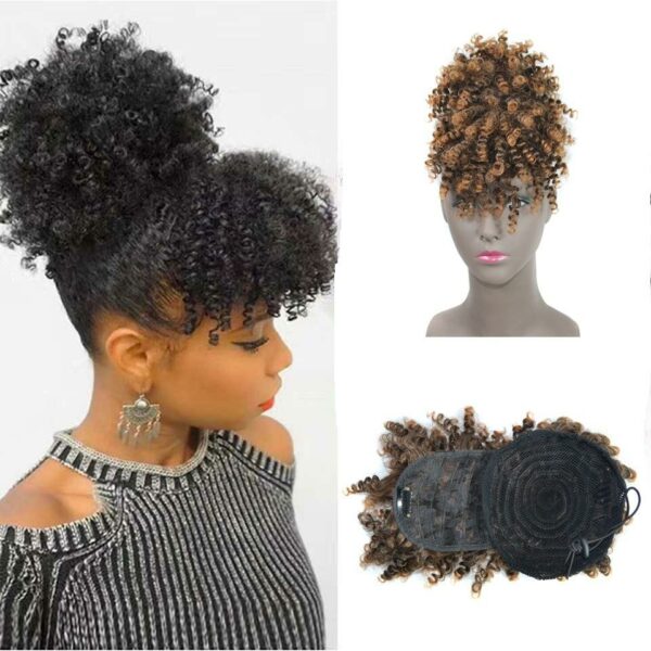 Cost Bangs Synthetic Drawstring Ponytail with High Puff Afro Kinky Curly Style - Image 2