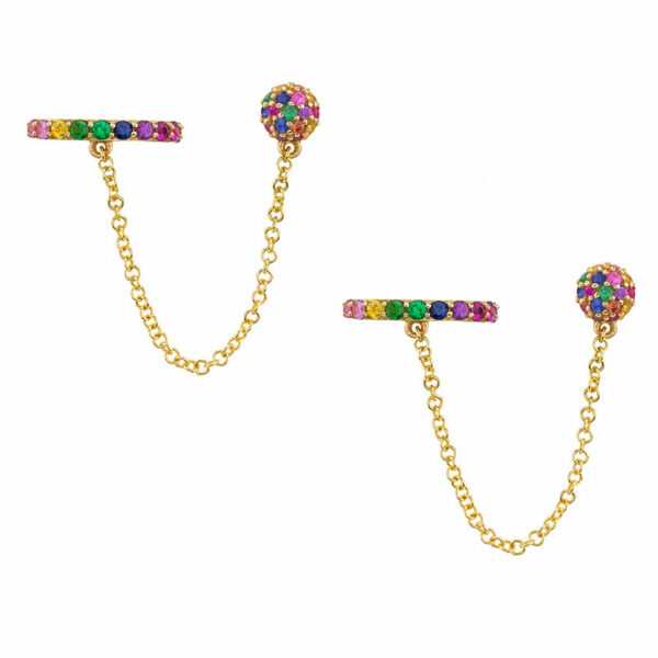 Woman's exquisite jewelry with a rainbow-colored chain cuff plated with gemnel gold. - Image 2