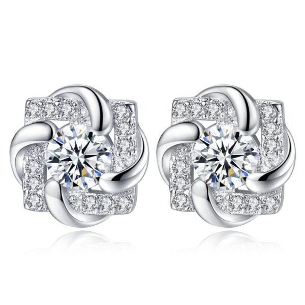 EC56 Cheap Fine Jewelry Flower floral Earrings Square Zircon Fancy Jewelry Cheap Spinning zircon ear studs of eternal love