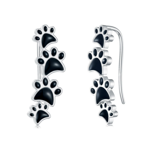 Exquisite 925 Sterling Silver Ear Climbers Adorable Pet Paw Dog Print Cuff Earrings - Image 2