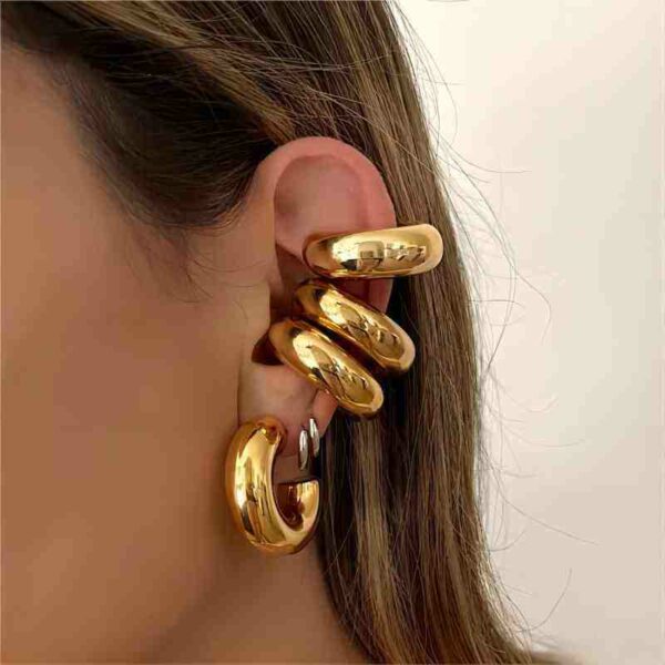 Brand-New 18K Gold-Plated Stainless Steel Waterproof Ear Cuffs with an Exaggerated C Shape Ear Clip for Women