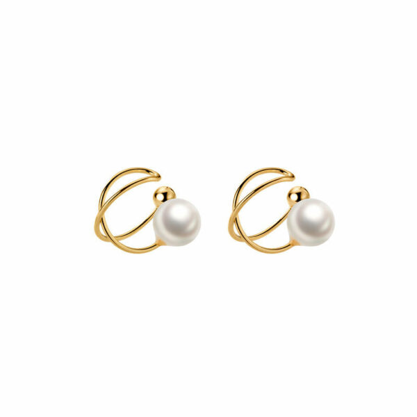 Jewelry minimalist 14k gold-plated pearl ear cuff earrings, non-piercing, made of 925 sterling silver - Image 2