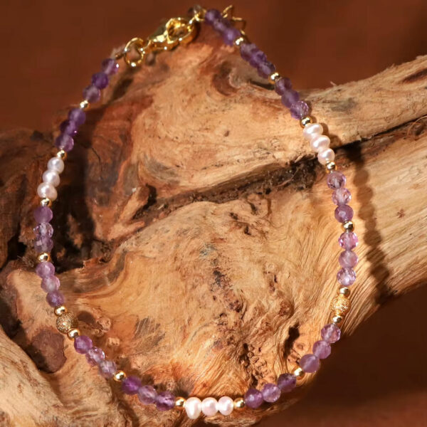 Top-Notch Original Artwork Girls' Faceted Beaded Simple Thin Bracelet with Freshwater Pearl Amethyst Gemstone - Image 2