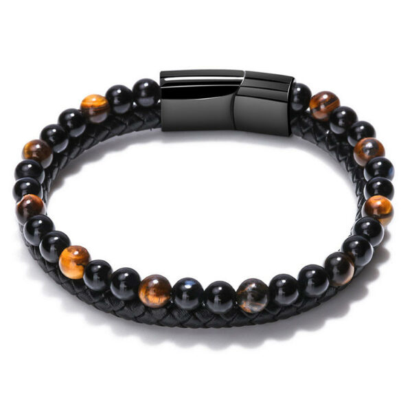 Fresh arrivals Men's hand-woven leather bracelet with natural volcanic stone beads, designed in both European and American styles - Image 2