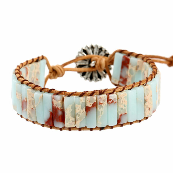 Birthday presents for women that are wrapped in leather tubes and feature a bohemian, imperial jasper beaded charm bracelet - Image 2