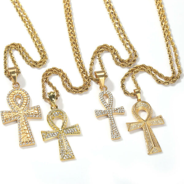 Trendy Fashion Long Sweater Chain Iced Out Zircon Necklace - Hot Selling Cross Necklace Genuine Ankh Cross Pendant plated in gold - Image 2