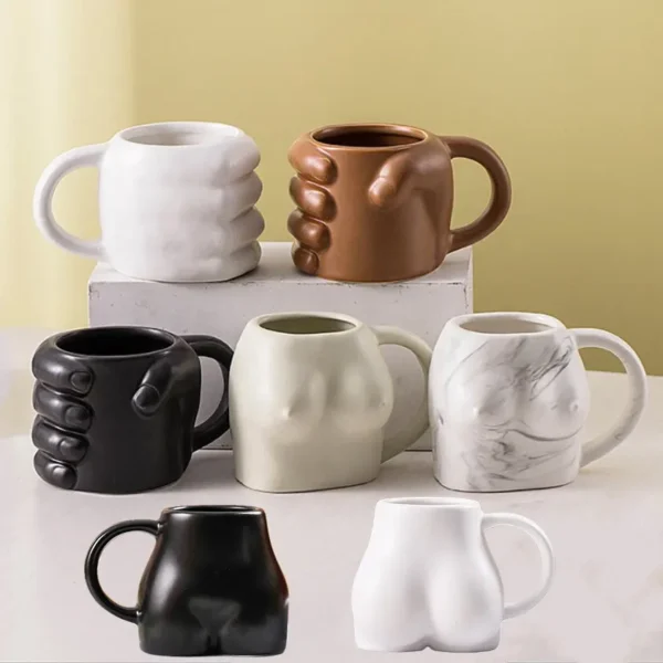 Three-dimensional hilarious coffee cup, porcelain tumbler with handle, 360ml ceramic boob cups, white, smart, one-piece, cute, and funny. - Image 2