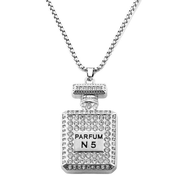 Women's hip-hop disco trendy No. 5 perfume bottle diamond pendant long necklace accessories, creative personalized sweater chain - Image 2