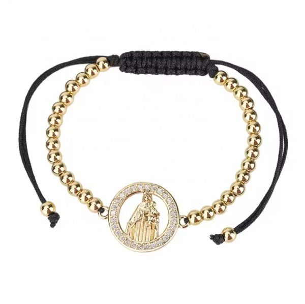 Inventive Niche Black Hand-Braided Rope Adjustable Size Gold Stainless Steel Catholic Beaded Bracelet for Men and Women - Image 2