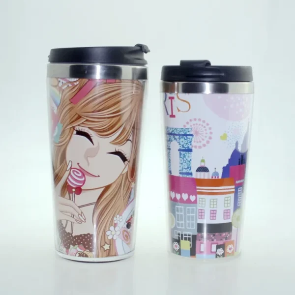 Both in bulk and customized Promotional double-walled coffee mug with personalized logo cafe cup paper insert tumbler for advertising