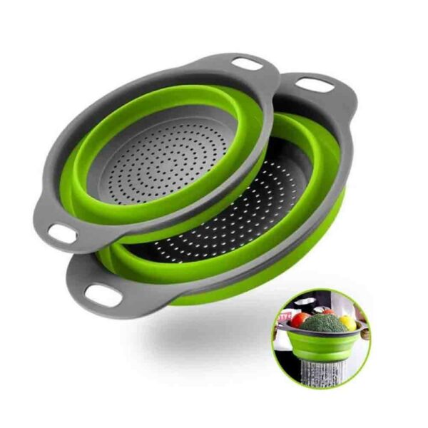 Foldable Silicone Kitchen Strainer Washing Bowl Fruit and Vegetable Drain Basket with Foldable Strainer Silicone Washing Basket - Image 2