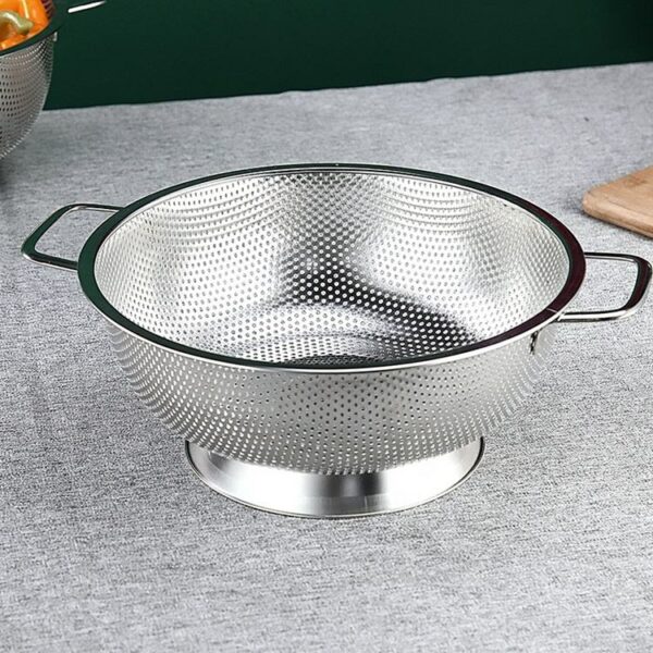 Stainless Steel Anti-Corrosion Metal Durable Vegetable Fruit Round Colanders & Strainer, Factory Bulk Sale for Home Use - Image 2