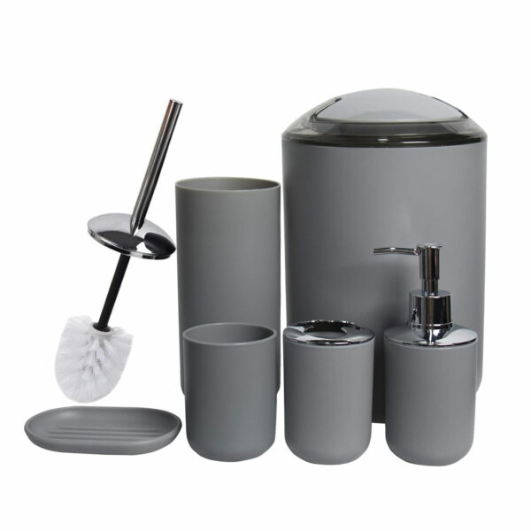 Cheap Wholesales 6 Pcs PP bathroom Set Gray Plastic bathroom Accessories Set - Image 2