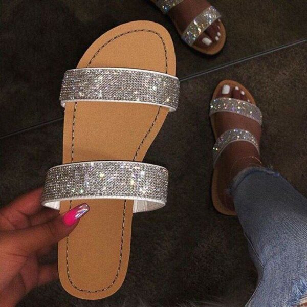 Women's Summer Sandals  Ladies Flat Sandals with Sparkles, Jelly Shoes for Fashion, Plus Size Beach Sandals for Women - Image 2