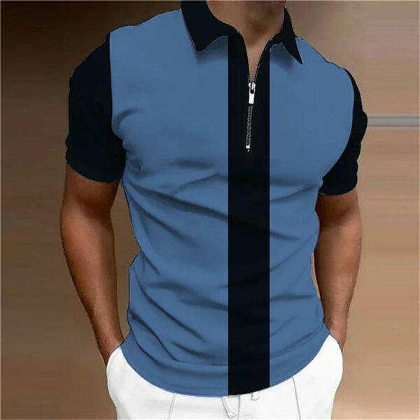 Men's Turn-down Collar Zipper Polo Pour Hommes Shirts for Men in Solid Color Short Sleeves