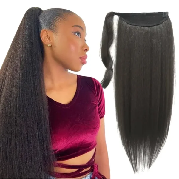 Newest 30 Inch Synthetic Cheval Hairpiece Magic Tie Yaki Kinky Straight Hair Wrap Around Ponytails Novelties