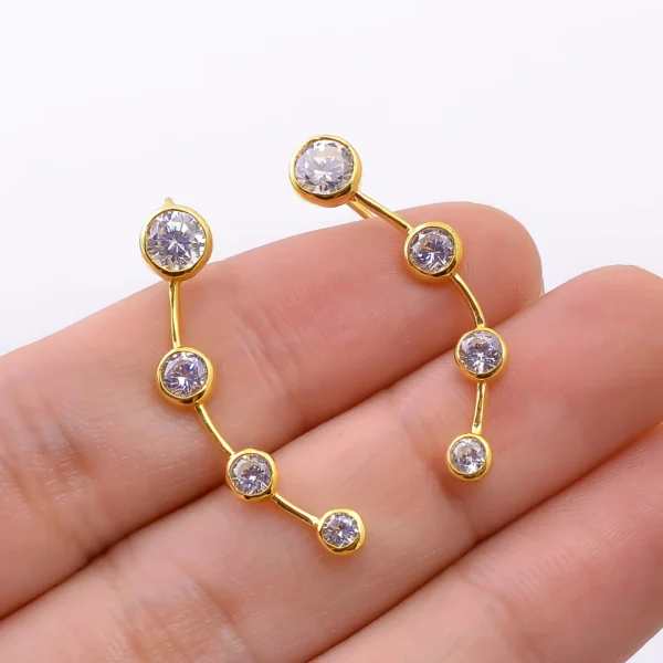 Women's Fine Silver Jewelry 925 Sterling Silver American Diamond Ear Climber with White Zircon Gemstone18K Vermeil Hook Earrings in Gold