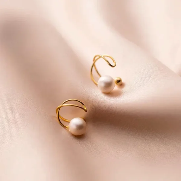 Jewelry minimalist 14k gold-plated pearl ear cuff earrings, non-piercing, made of 925 sterling silver - Image 3