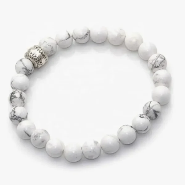 A straightforward birthday present for baseball fans, this men's white beaded sports bracelet with elastic silver band is made of stainless steel. - Image 3