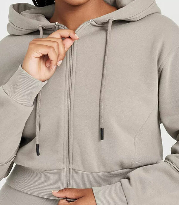 personalized women's sweatshirts with hoods Women's premium fleece cotton cropped full zip-up hoodie - Image 5