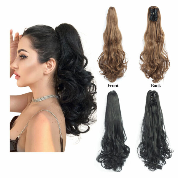 Wholesale 22-inch Synthetic Bun Pony Tails Hairpiece Clip Claw Hair Ponytail Extension for Women with Wavy Curls