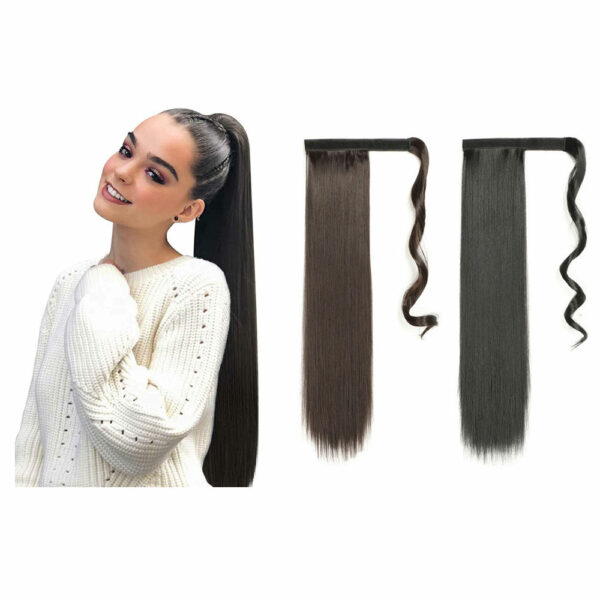 Long Straight Wrap Around Synthetic Ponytail Extensions at Wholesale Prices 24 inch fiber-colored ponytail clip in hairpiece