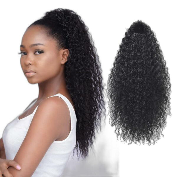 Newest Ponytail Wholesale Wigs for Black Women Synthetic Hair Ponytails with Drawstring Coily Curly Hair, Bohemian Kinky Style