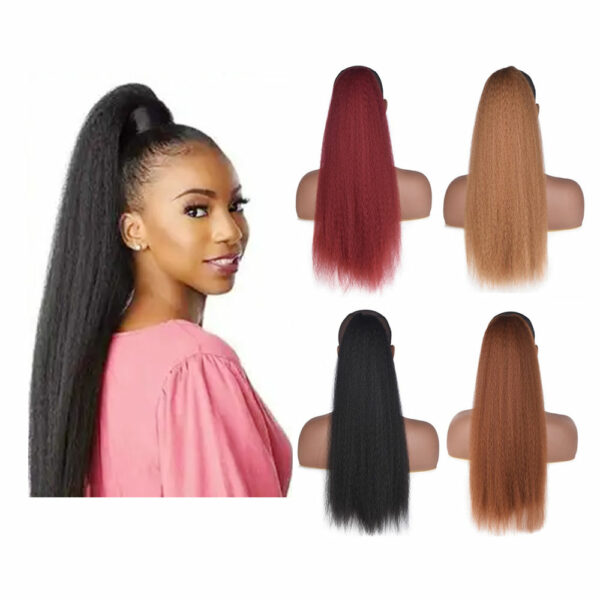 Wholesale 22-inch Long Straight Synthetic Drawstring Ponytail Hair Extension Hairpiece with Natural Soft Clip in