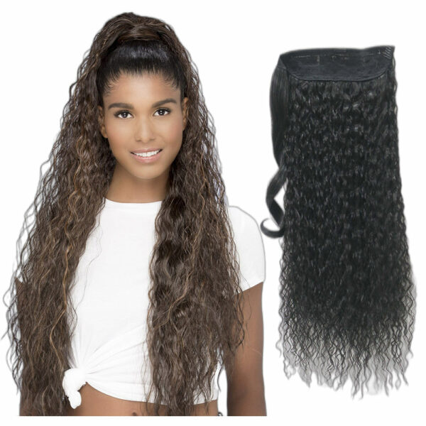 New Arrivals Synthetic Wrap Around Ponytail Flower Black Women's Afro Deep Wave Clip Hair Extensions in Long Size