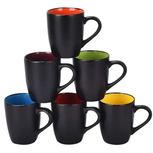 Elegant black porcelain mug with handle that is sublimated for a holiday celebration.