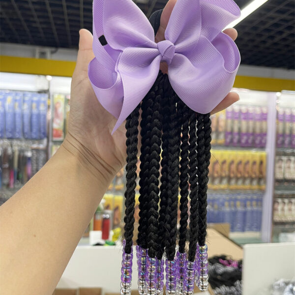 Personalized 6-8-10 inch children's beaded ponytails with bows that resemble real hair