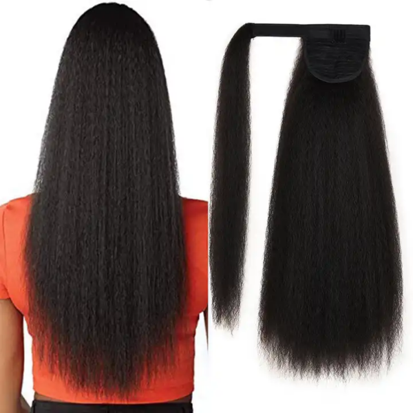 Long Corn Wave Kinky Afro Yaki Wavy Straight Ponytails with Synthetic Fiber Wrap Around Hairpieces