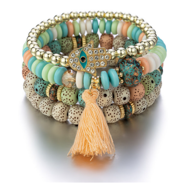 Bohemian ethnic bracelet in new jewelry Handmade, large-scale Fashion Beaded Bracelet with Tassels, Bergamot and Turquoise. - Image 6