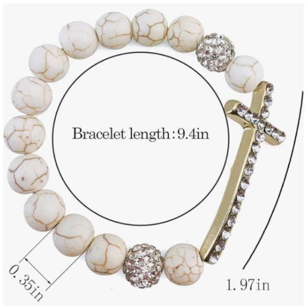 Excellent Women's Elastic Bracelet, White, Irregular Beaded Bracelet with Zircon Inlay Christian Cross Bracelet - Image 3