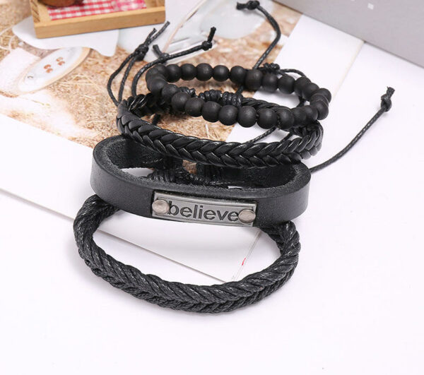 Four-piece Beaded Bracelet Set in Black and Volcanic Stone, Ideal for Teen Girls and Boys, Perfect for Gift-Giving and Parties - Image 5