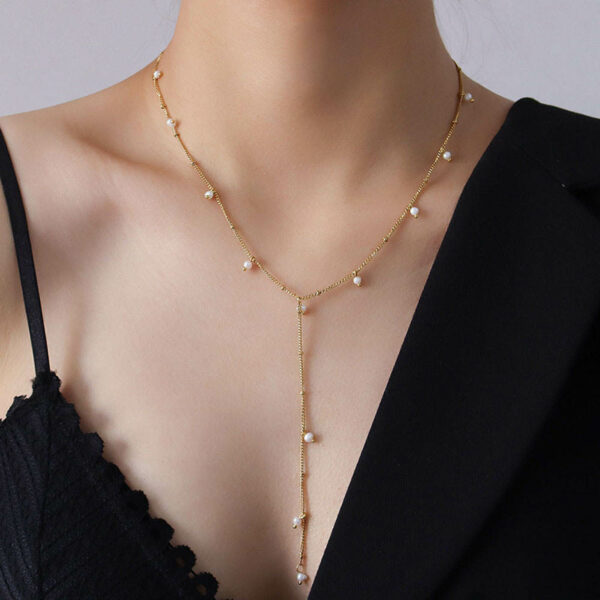 Elegant Y-shaped Sweater Chain Women's Long Freshwater Pearl Necklace for Autumn/Winter Fashion - Image 3