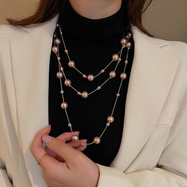 Winter Fashion Jewelry: Multilayer Sweater Chain with Gold Plated Elegant Style Long Pearl Necklace for Women