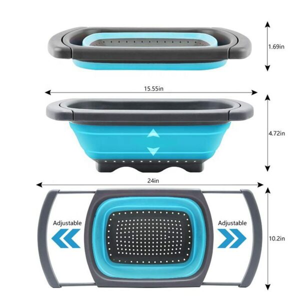 Three-piece set of round, foldable colanders for draining food, vegetables, and fruit in the kitchen - Image 3